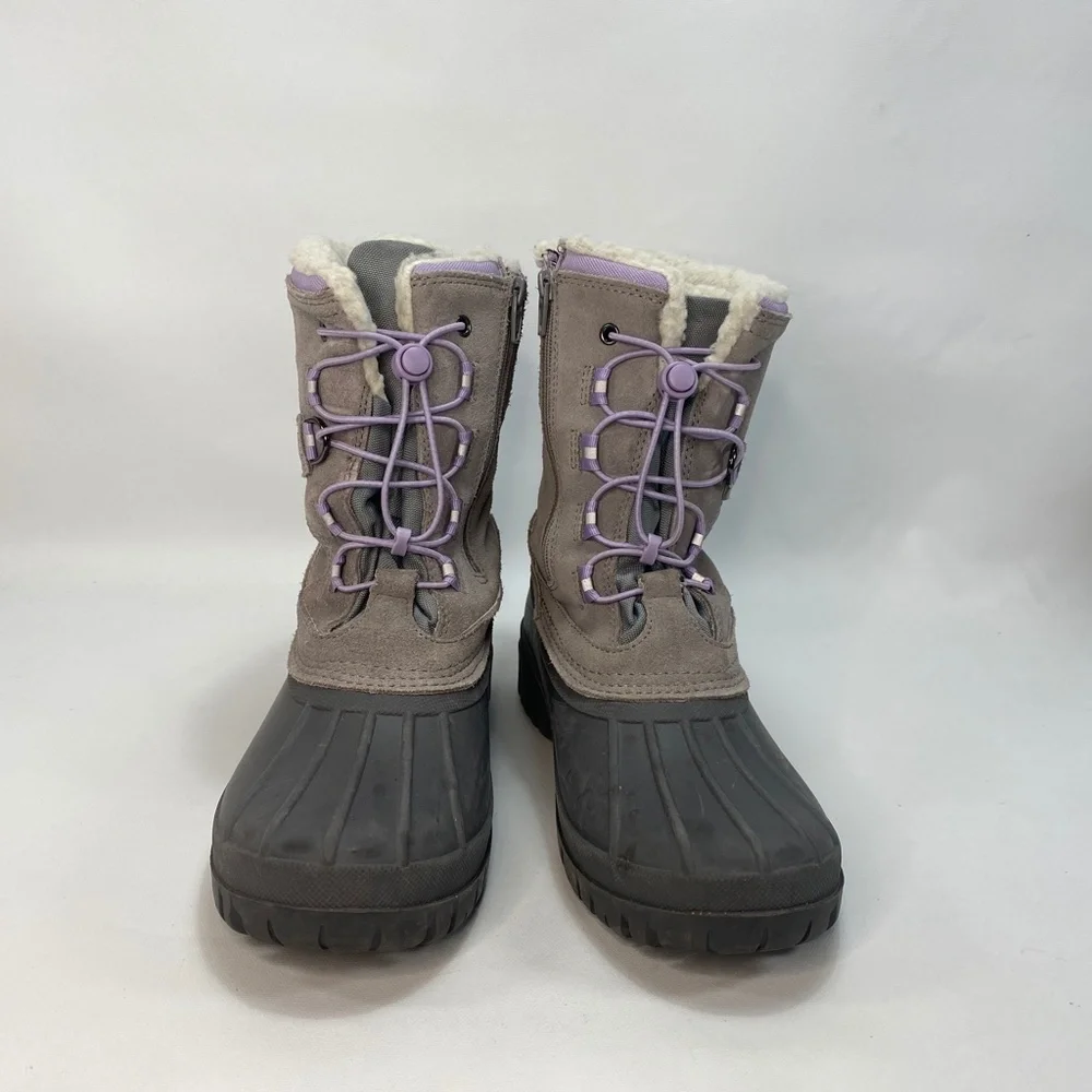 Lands End Youth 6M Winter Snow Boots Gray Purple Insulated All Weather Waterprof